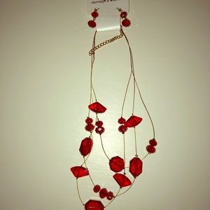 Charming Charlie red necklace and earring set